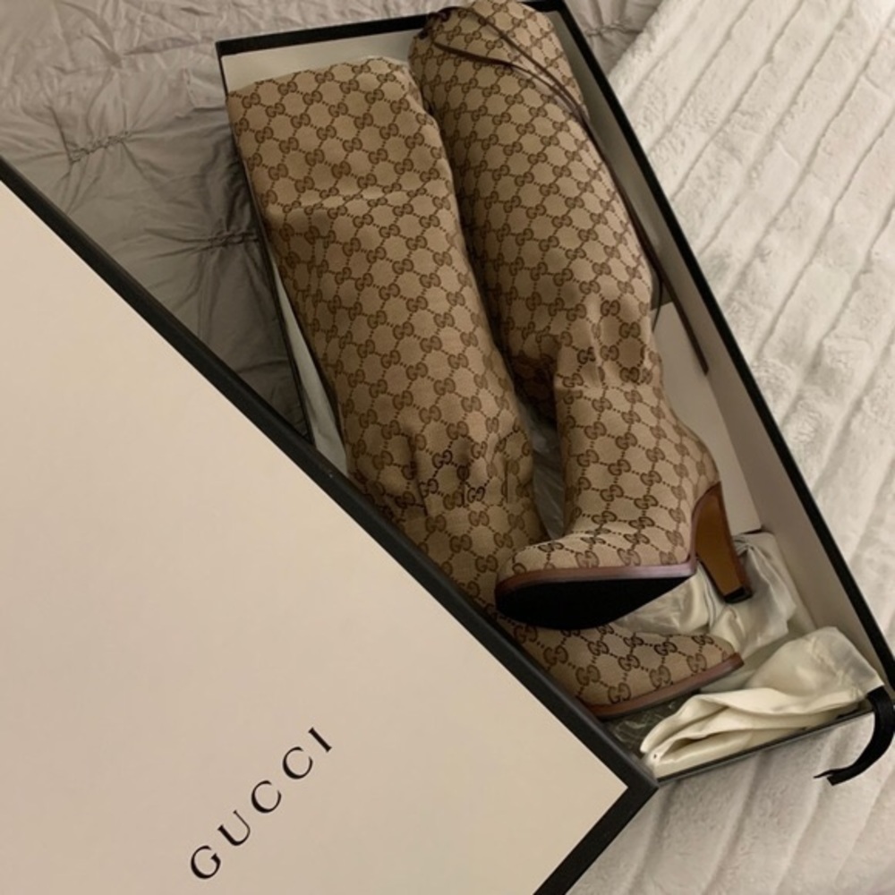 Never worn! Gucci canvas knee boots